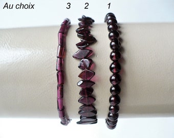 Bracelet pierres de Grenat véritable rouge. Homme, femme. Gemme pierre semi-précieuse naturelle. Bracelet élastique