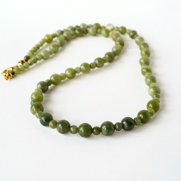 Nephrite green jade necklace (4 and 6 mm beads). Man or woman. Fine semi-precious stones. Choker lengths opera long necklace.