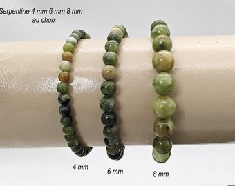 Round serpentine stone bracelet. Choice of 4 mm, 6 mm, 8 mm beads. Man Woman. Genuine semi-precious stone.