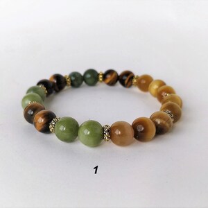 Bracelets Duo Jade Néphrite Et œil De Tigre - Perles 8 Mm, Sans Fermoir, 18-18,5 Cm