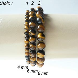 Bracelet en œil de tigre véritable, perles 4 mm, 6 mm, 8 mm. Homme, femme. Bracelet élastique. Taille au choix. Pierre fine gemme naturelle.