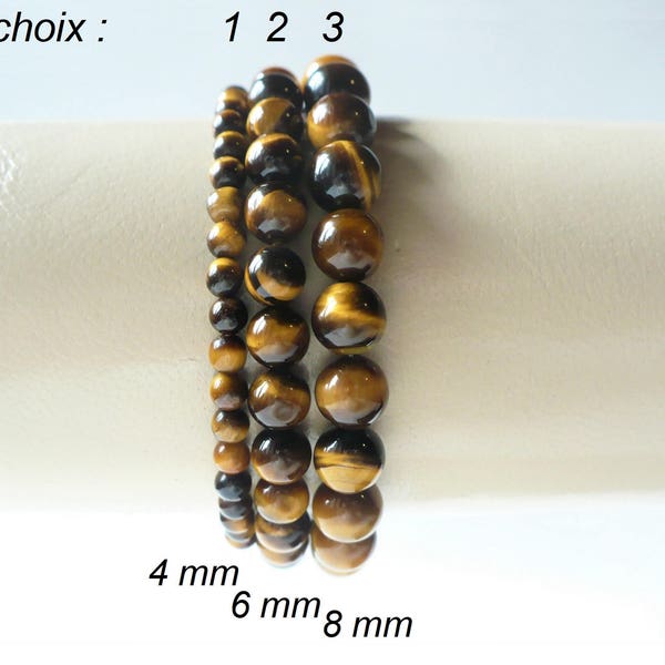 Bracelet en œil de tigre véritable (perles 4 mm, 6 mm ou 8 mm). Homme, femme. Bracelet élastique. Pierre fine gemme naturelle