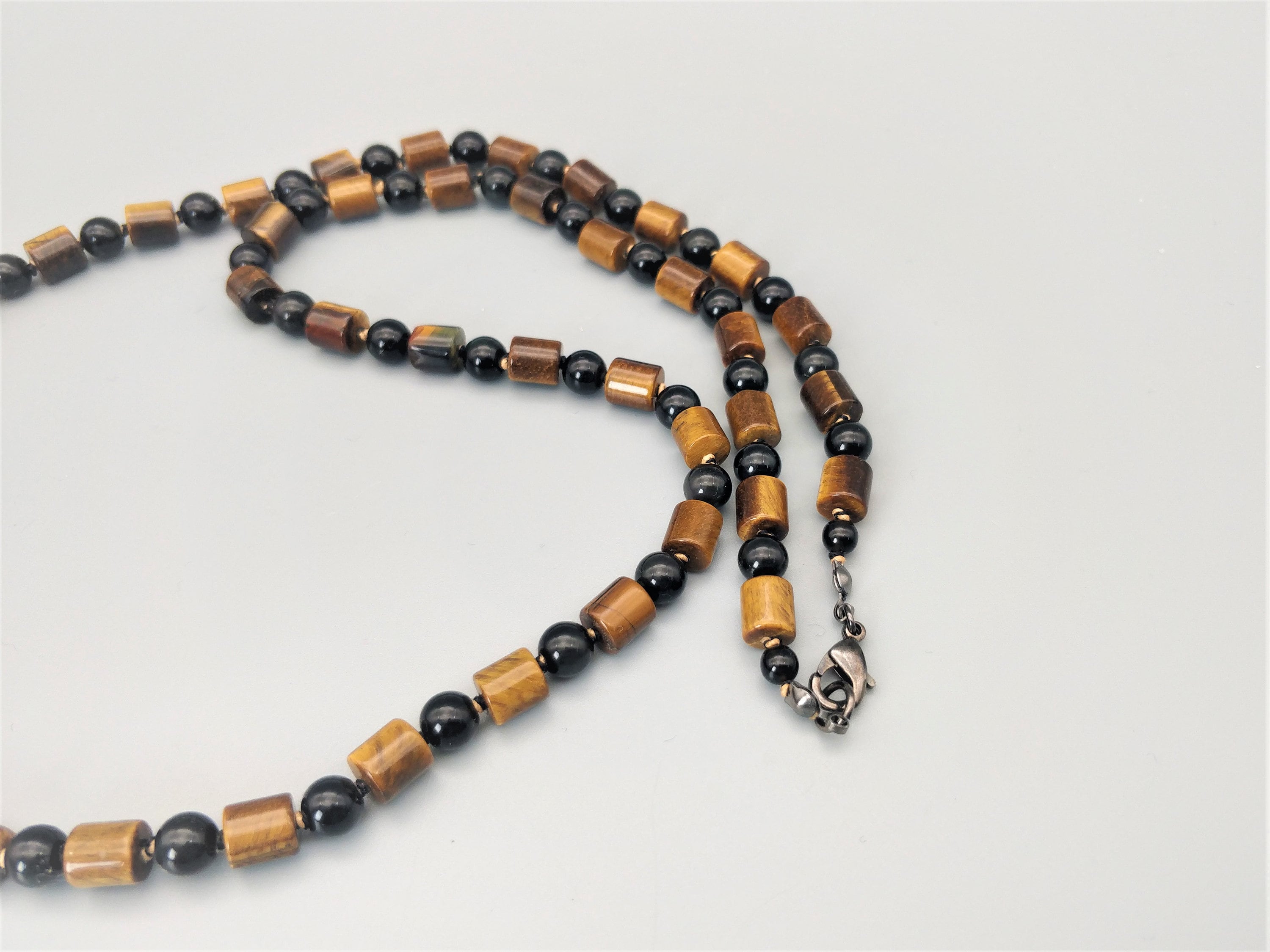 Collier Ras Du Cou En œil De Tigre Et Obsidienne - Perles 4mm - Longueur 40 Cm - Neuf Sans Emballage