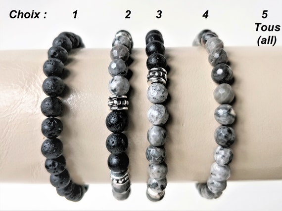 Bracelet Femme Homme Perles Jaspe Gris Bien-être