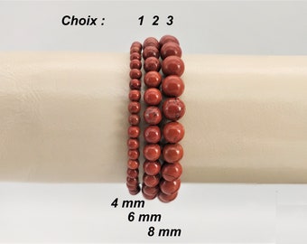 Natürliches rotes Jaspis-Steinarmband (4 mm, 6 mm, 8 mm Perlen Ihrer Wahl). Mann Frau. Echter Halbedelstein. Elastisches Armband