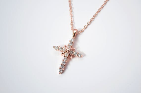 Rose Gold Diamond Cross Necklace - Rose Gold And Diamond Cross Pendant Rose Gold Diamond Cross Necklace - Rose Gold And Diamond Cross Pendant