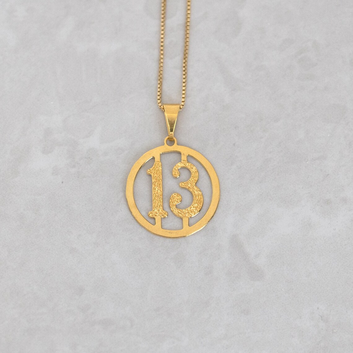 13 Chain 18K Gold Filled 13 Number Round Pendant Necklace Symbol Gift Special ...