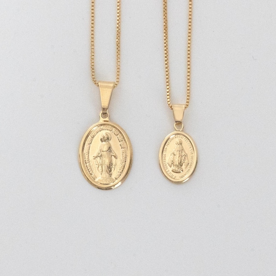 18K Gold Filled Virgin Mary Miraculous Medal Medallion Oval Pendant Necklace Religious Jewelry Saint