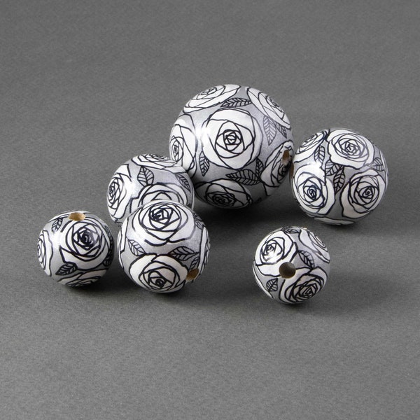 White Roses Garden Wooden Bead, Beads for Jewelry Making, DIY Jewelry, Wooden Materials