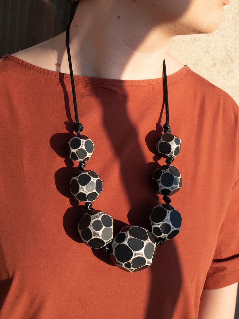 Hand-Painted Jewellery Hand-Painted Wooden Jewellery Cutaway Black Beads Necklace