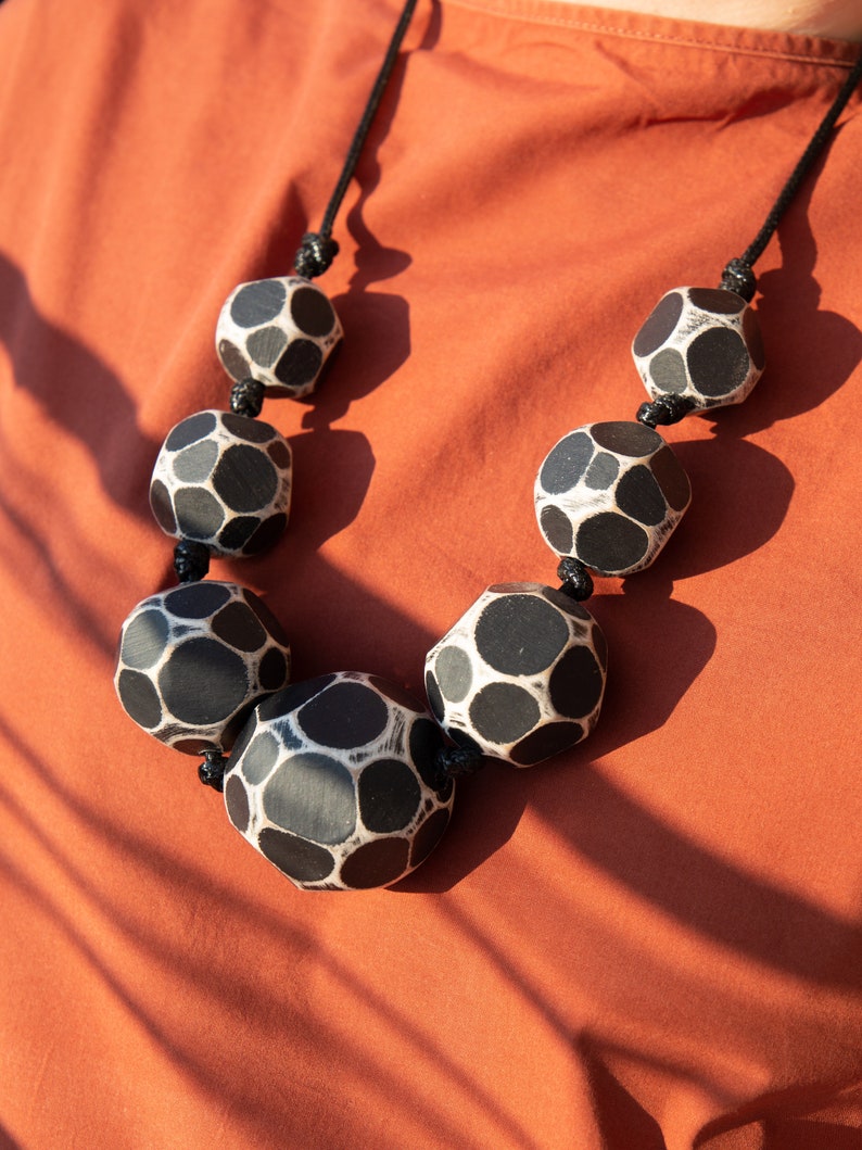 Hand-Painted Jewellery Hand-Painted Wooden Jewellery Cutaway Black Beads Necklace