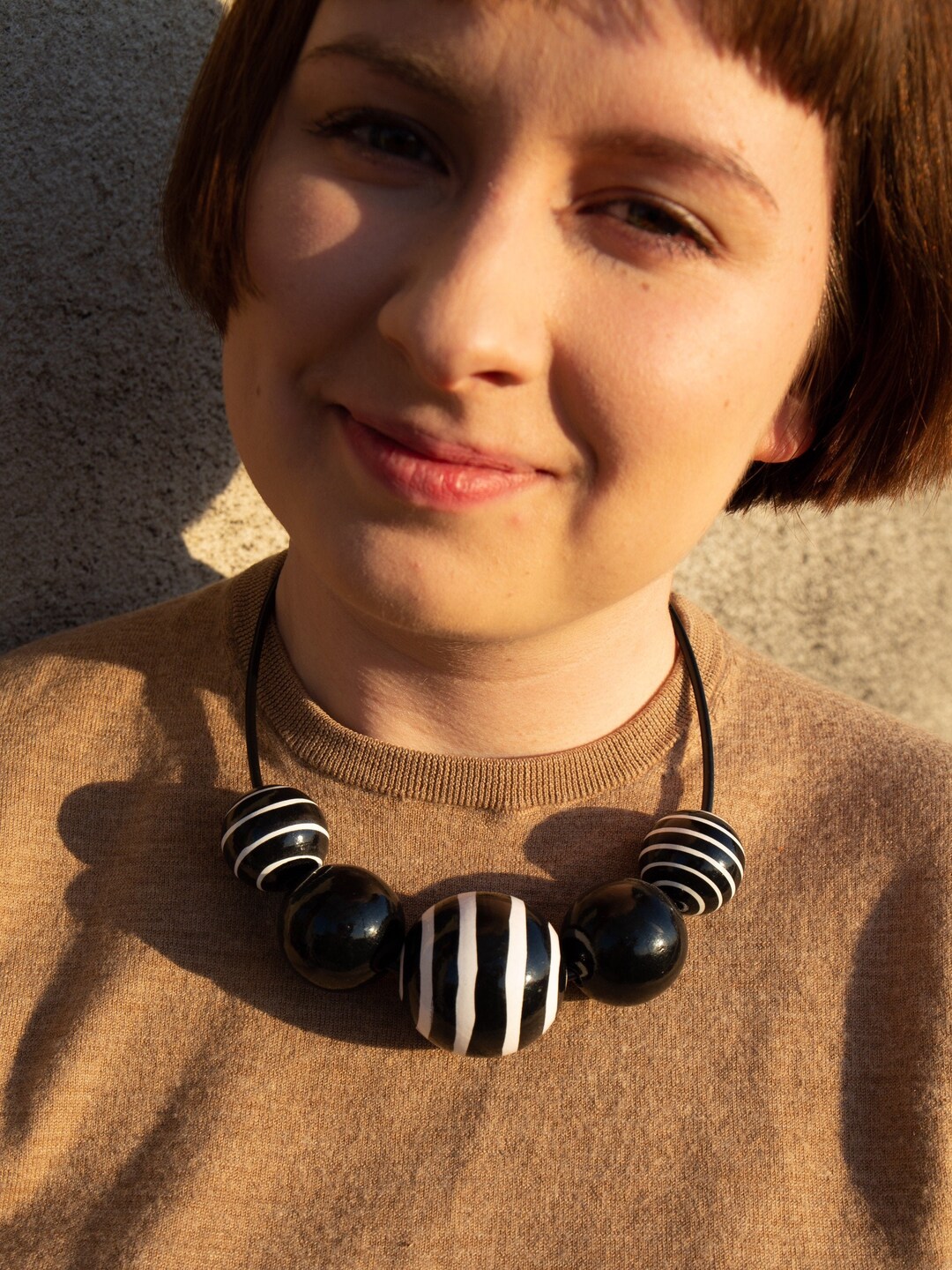 43cm Black Stripes Wooden Beads Necklace, Hand-painted Jewellery - Etsy