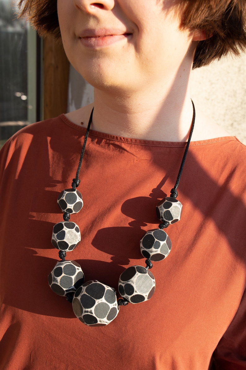 Hand-Painted Jewellery Hand-Painted Wooden Jewellery Cutaway Black Beads Necklace