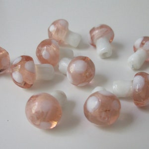 10 x Lampwork Mushroom Pink Brown Handmade Glass beads 13mm