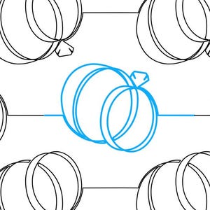 Puede incluir: Un patrón repetido de anillos de boda en un estilo de arte lineal. Los anillos son principalmente en blanco y negro, con un solo par de anillos azules. Cada anillo tiene un pequeño acento de diamante. El fondo es blanco.