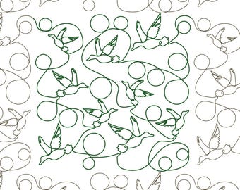 Anatre in volo serpeggianti – Motivo per quilting da bordo a bordo con anatre, fauna selvatica E2E, disegno a linea continua
