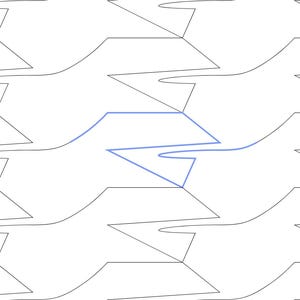May include: Abstract geometric pattern in black and white with a repeating design. A single element is highlighted in light blue, creating a focal point within the overall composition. The design features sharp angles and curved lines.