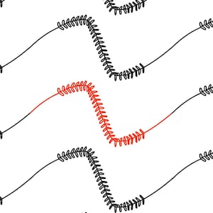 May include: A repeating pattern of black and red stylized leaf-like designs on a white background. The design features curved lines with leaf-like elements, creating a flowing, organic aesthetic. The red design stands out against the black and white.