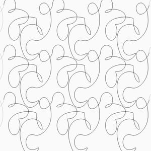 May include: A repeating pattern of black, continuous lines on a white background. The lines form abstract, flowing shapes, resembling stylized organic forms. The design is symmetrical and evenly spaced, creating a sense of rhythm and movement.
