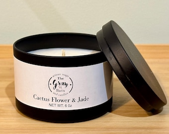 Cactus Flower and Jade Soy Wax Candle  / Candle in a Tin Jar / Travel Candle