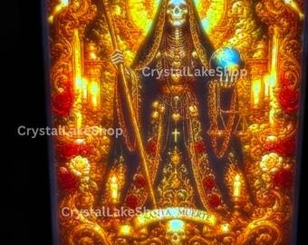 Santa Muerte Lithophane Lamp | 3D Printed Spiritual Night Light | Gothic Religious Decor | Handmade Altar Lamp | Devotional Gift