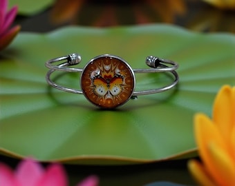 Orange Butterfly Silver Cuff – Vintage Style Boho Bracelet