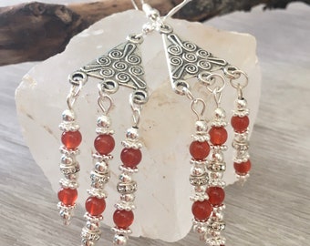 Red Agate Sterling Silver Boho Earrings
