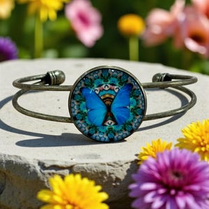 Blaue Schmetterlingsmanschette - Antik Bronze Boho Armband