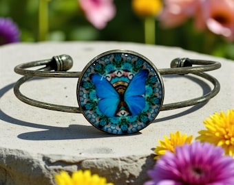 Blue Butterfly Cuff – Antique Bronze Boho Bracelet