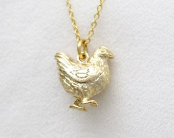 Don't Be A Chicken Necklace, Gold Chicken Necklace, Fun Animal Necklace, Gold Chicken Pendant