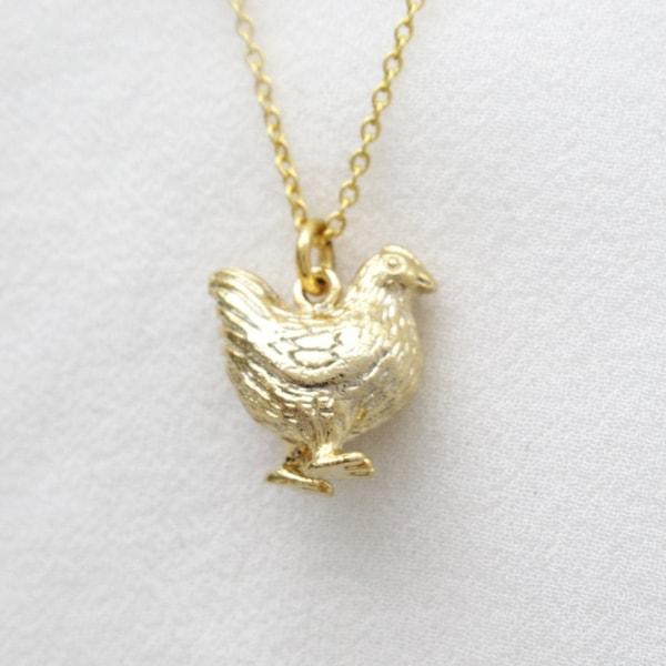 Don't Be A Chicken Necklace, Gold Chicken Necklace, Fun Animal Necklace, Gold Chicken Pendant