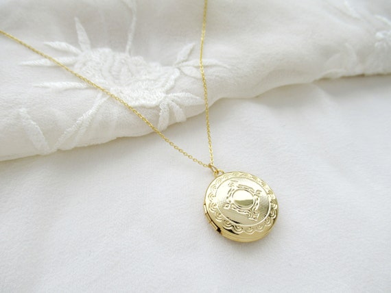 Large etched photo locket large gold locket etched locket openable locket locket pendant locket charm necklace Etsy