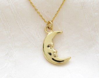 Gold Moon Necklace, Celestial Moon Necklace, Crescent Moon Necklace