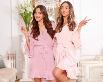 Bridesmaid Flounce Robes | Ruffle Bridal Robe | Bride Robe | Bridal Party Robes | Bridesmaid Gifts | Cotton Robe | Kimono Robe | Lace Robe