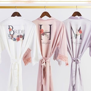 Bridesmaid Robes, Bridal Robes, Wedding Robes, Lace Robes, Bridemaid Gifts, Bridal Party Robes, Personalized Bridesmaid Robes, Satin Rose