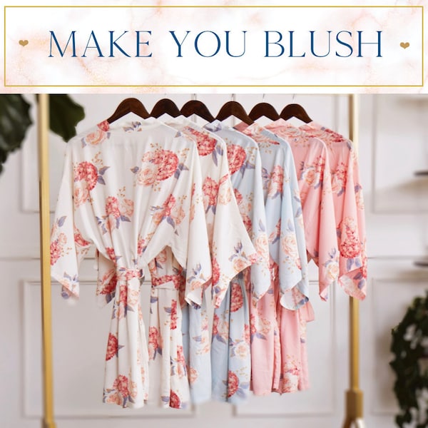 BRIDESMAID Gifts, Bridesmaid Robes, Bridesmaid GIFT, Cotton Floral Robes Set of 4, 5 ,6, 7, 8, 9, 10, 11, 12  Bridal Party Robes, Bride Robe