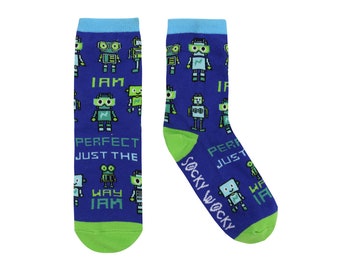 Kids Cotton Socks | Robot Design, Positive Message