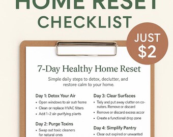 7-Tage-gesundes Zuhause zurücksetzen - druckbare Checkliste | Home Detox | Einfache tägliche Wellness-Aufgaben