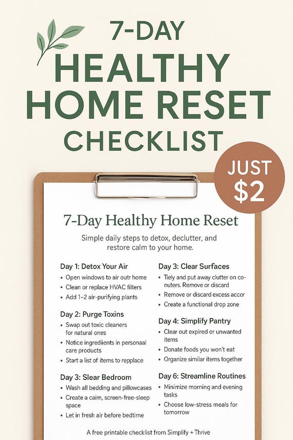 7-Day Healthy Home Reset – Printable Checklist | Home Detox | Simple Daily Wellness Tasks