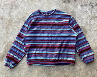 Vintage 90er Patagonia Stripe Fleece Langarm Boxy Shirt Mittlerer Größe