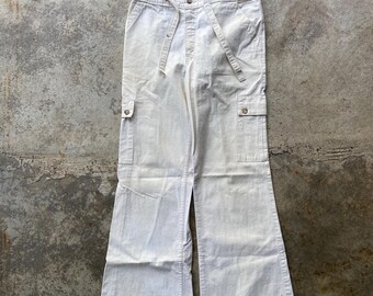 Pantalones cargo acampanados Levi's vintage de los años 70 y 80, color blanco (talla 32) – Pantalones de trabajo de lona con campana