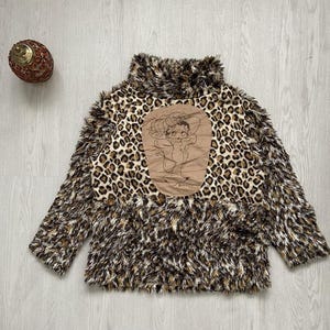 Moletom vintage da Betty Boop com estampa de leopardo peludo, década de 1990