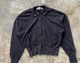 Vintage 80s Norma Kamali schwarze Kurze Bomberjacke - Avantgarde Fleece (Größe M)