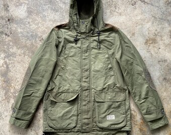 Vintage Silas Harris Tweed Wool Elbow Patch Parka Jacket | Olive Green Hooded Mountain Jacket