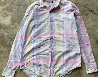 Vintage Polo Ralph Lauren Pastel Plaid Shirt | 90s Preppy Button Down Blouse Size S