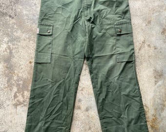 Vintage Italian Army Cargo Pants Olive Green | Authentic Military Workwear Fatigue Trousers