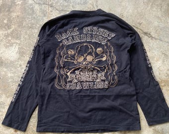 Vintage Back Street Crawlers Skull Embroidery Shirt, Japanese Biker Tee