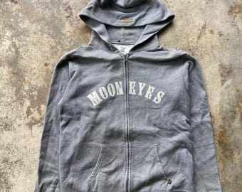 Vintage Mooneyes Full Zip Hoodie – Grey Japanese Car Culture Streetwear (Size M)