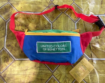 Vintage 90s United Colors of Benetton Colorblock Fanny Pack Retro Streetwear Hip Bag
