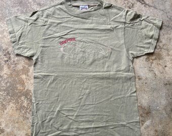Vintage 90s Saipan Dolphin Embroidered T-Shirt – Olive Green Small